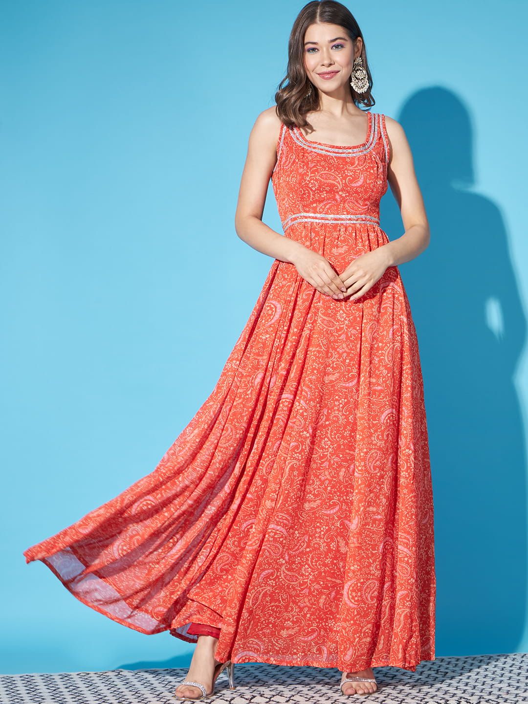 Luminous Orange: Chiffon Lightweight Dress | Hues of India