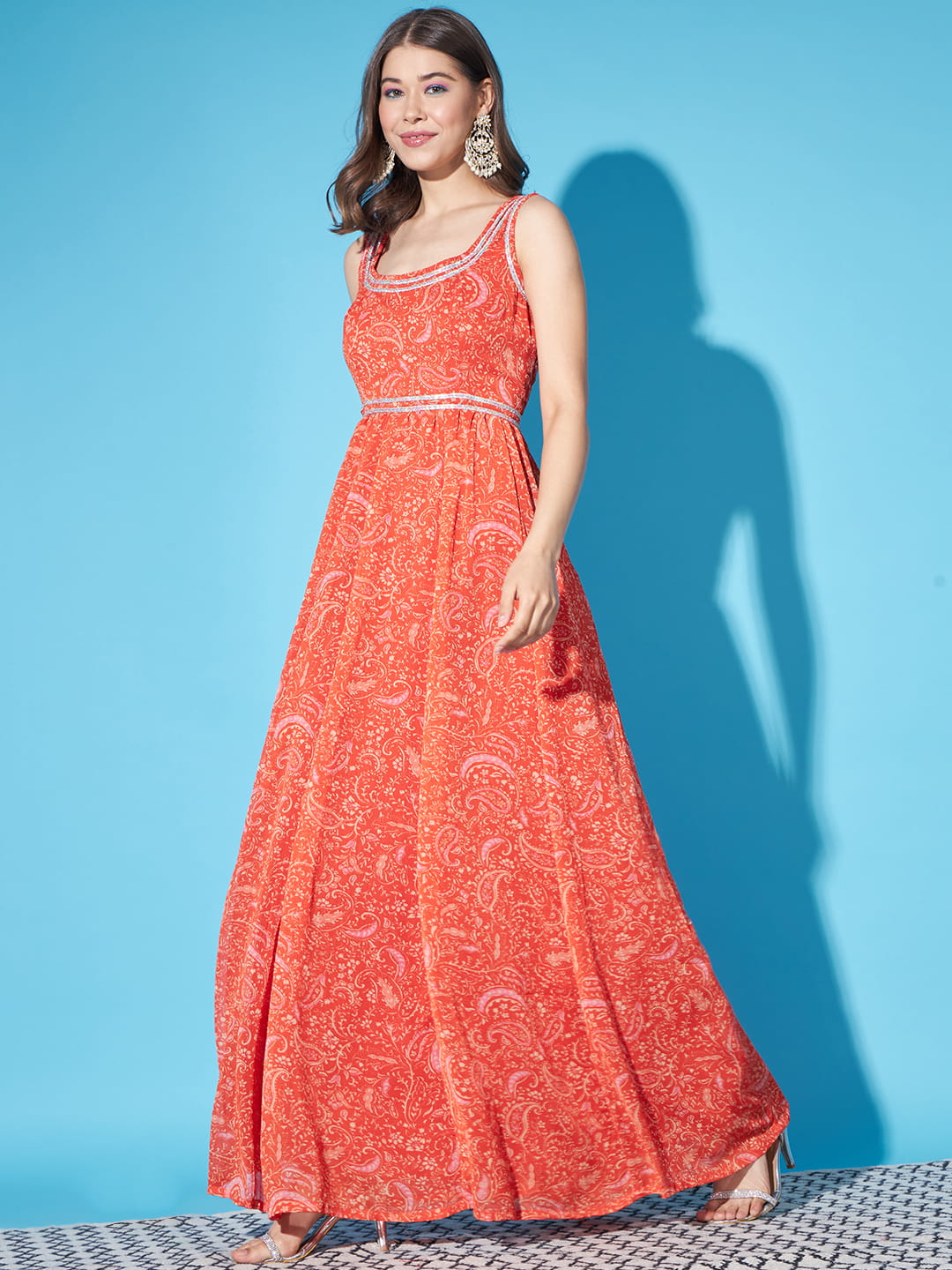 Luminous Orange: Chiffon Lightweight Dress | Hues of India