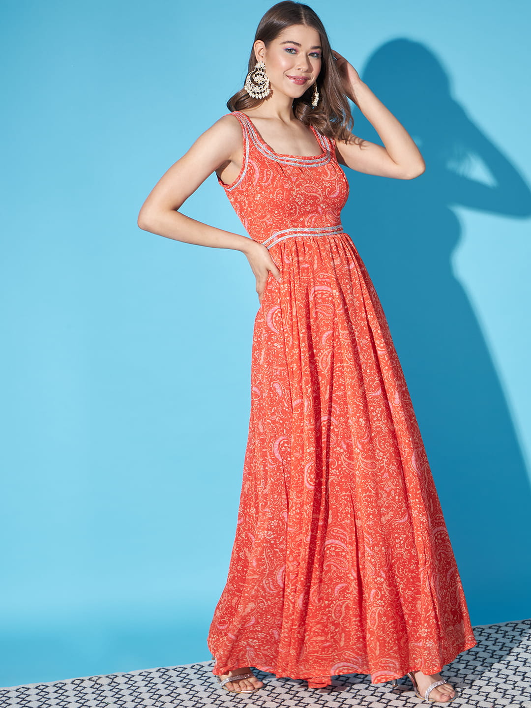 Luminous Orange: Chiffon Lightweight Dress | Hues of India