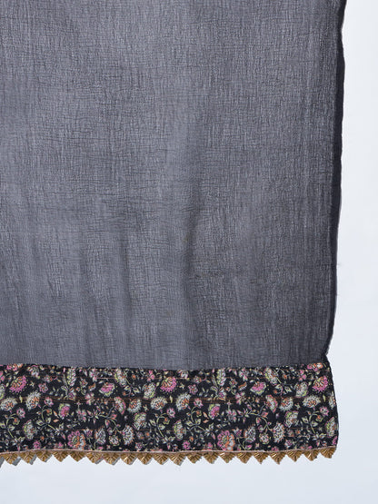 Noir Elegance: Black Kurta with Designer Back and Dupatta | Hues of India