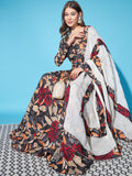 Regal Opulence: Black Printed Kurta with Dupatta