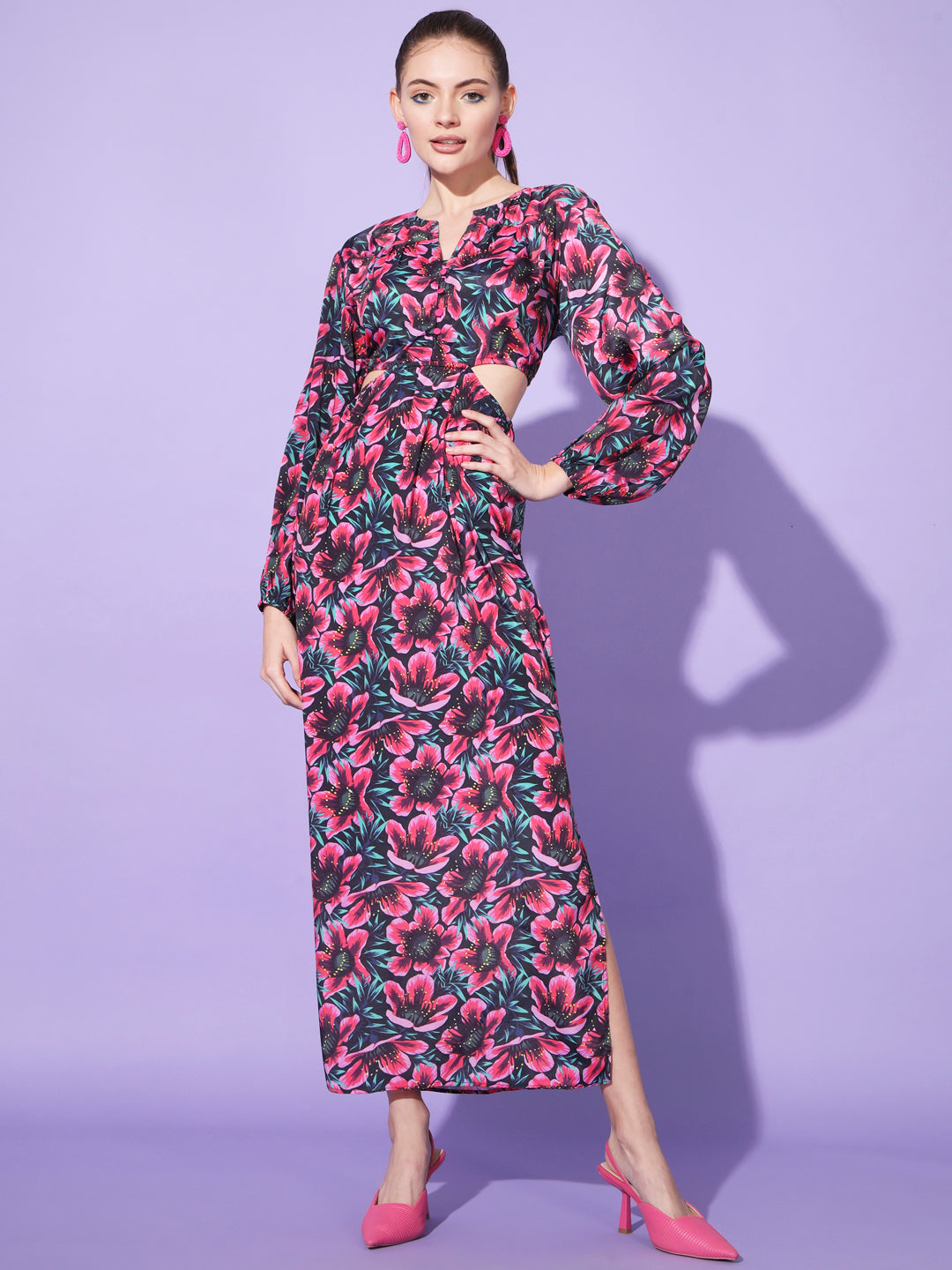 Blossom in Darkness: Multicolour Floral Dress