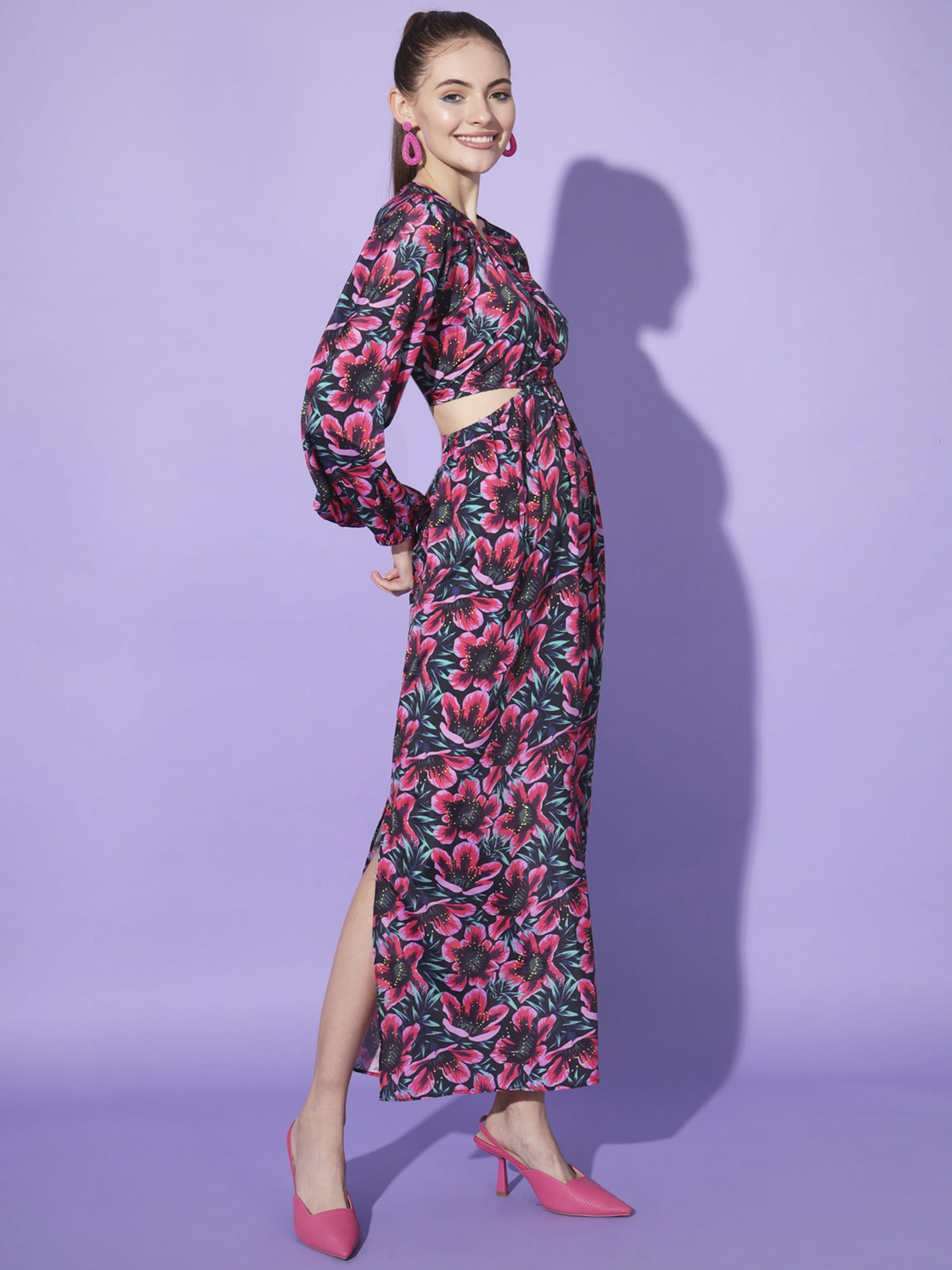 Blossom in Darkness: Multicolour Floral Dress