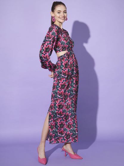 Blossom in Darkness: Multicolour Floral Dress