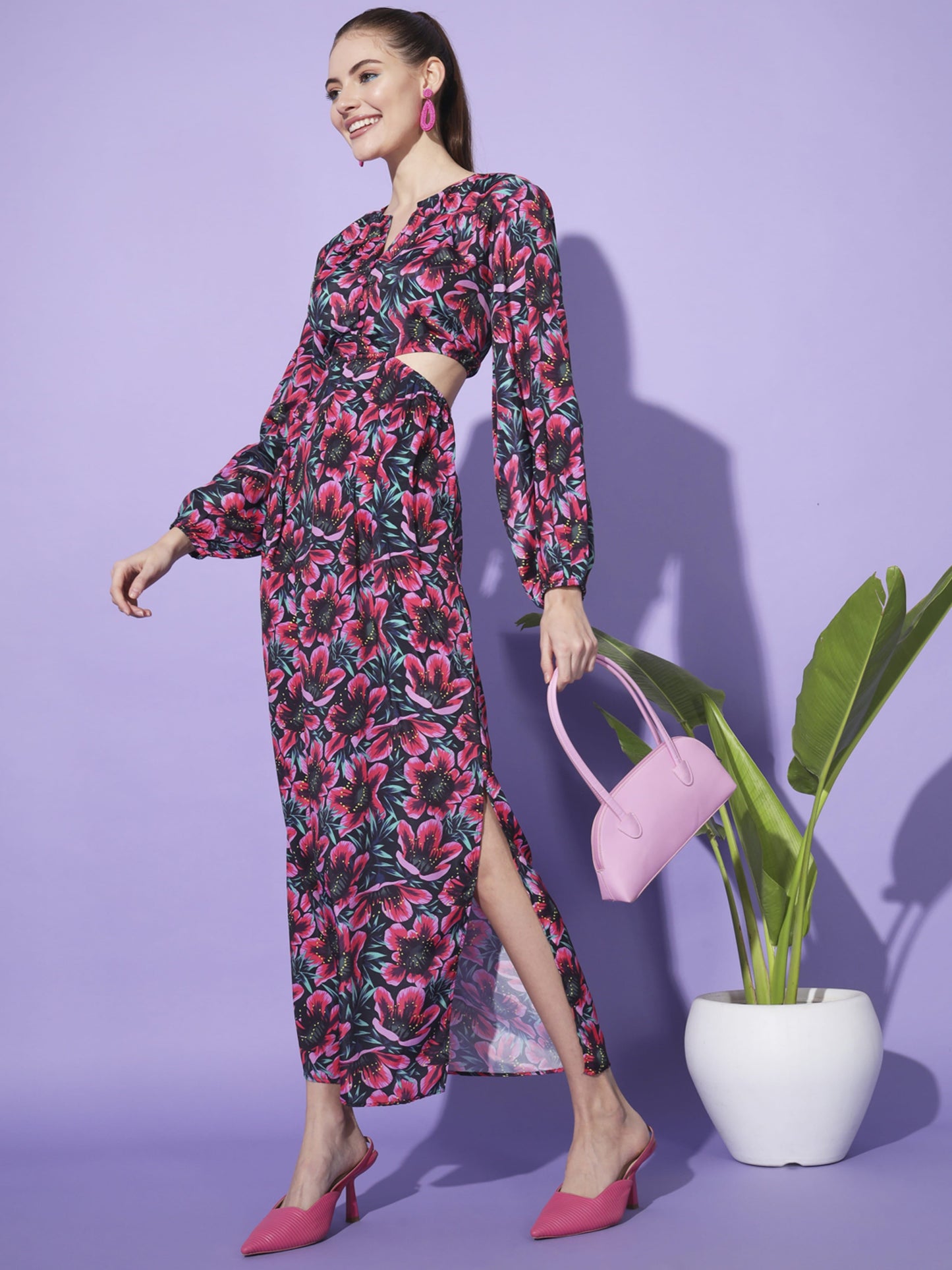 Blossom in Darkness: Multicolour Floral Dress