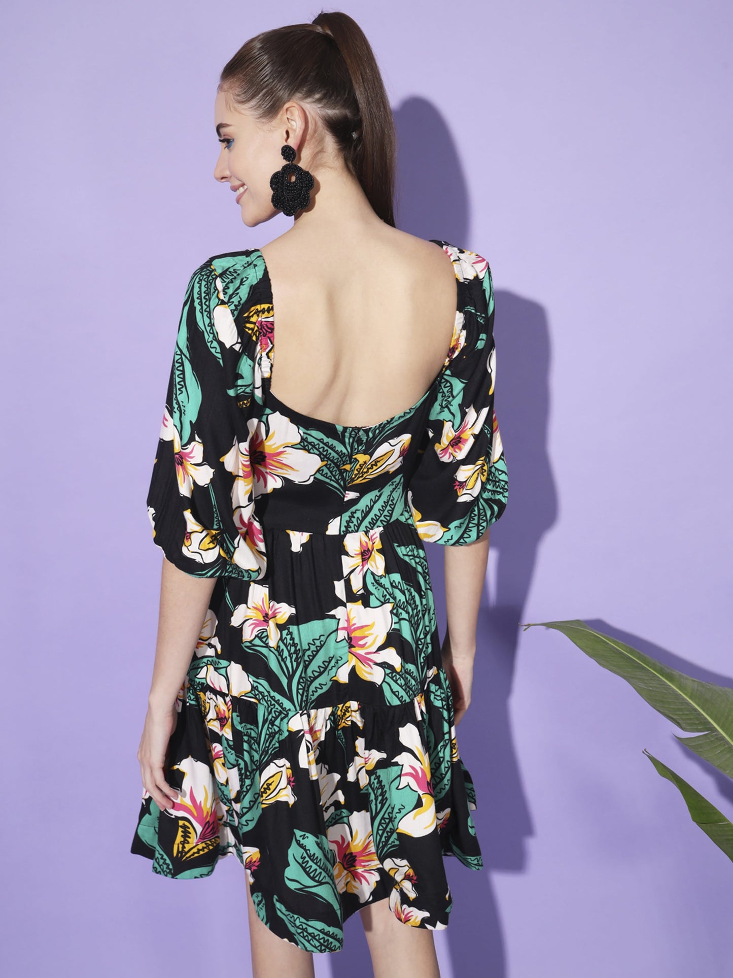 Black Floral Print Dress