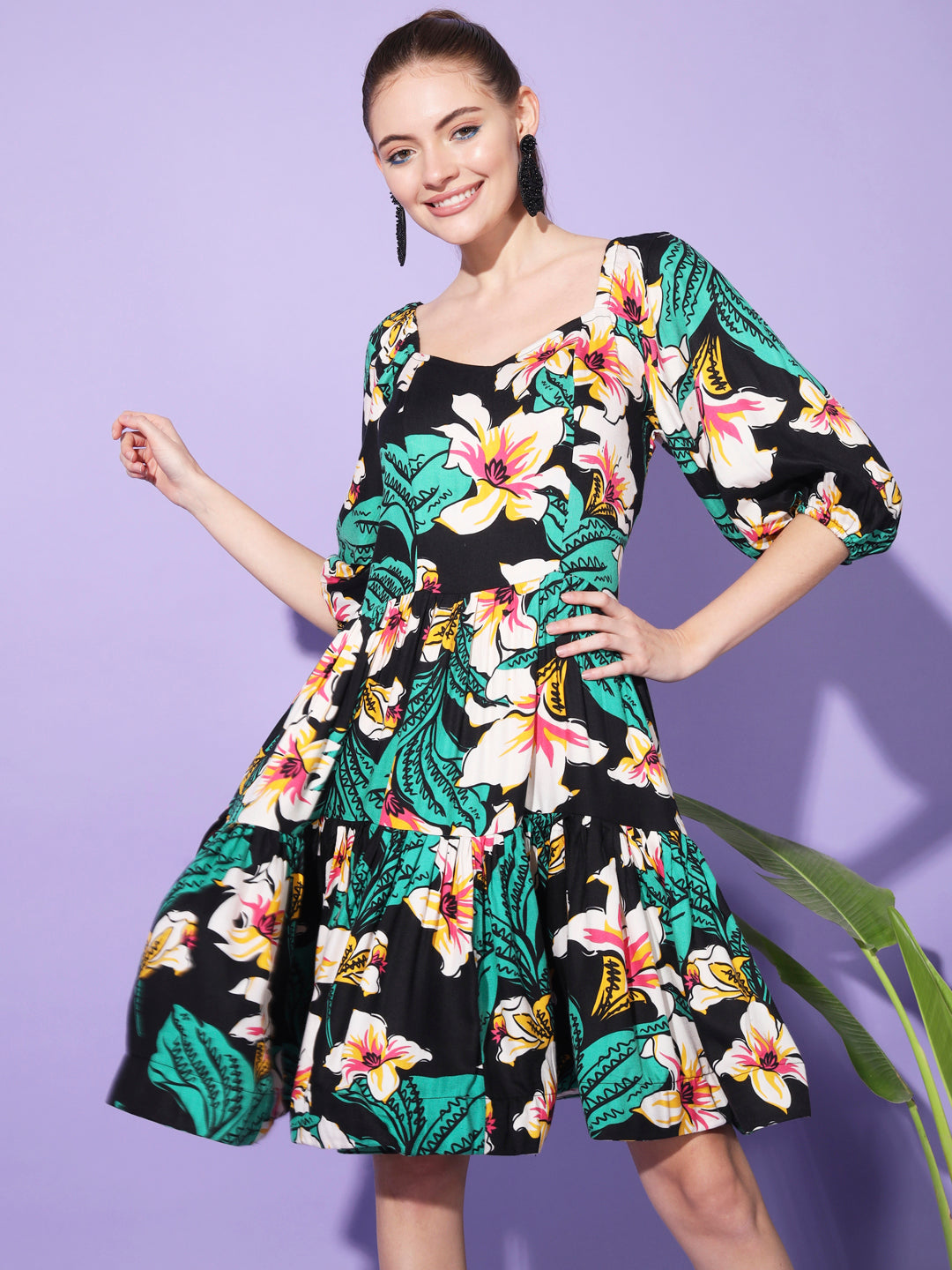 Black Floral Print Dress