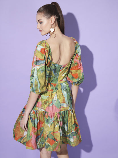 Tropical Splendor: Green Cotton Dress