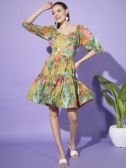 Tropical Splendor: Green Cotton Dress