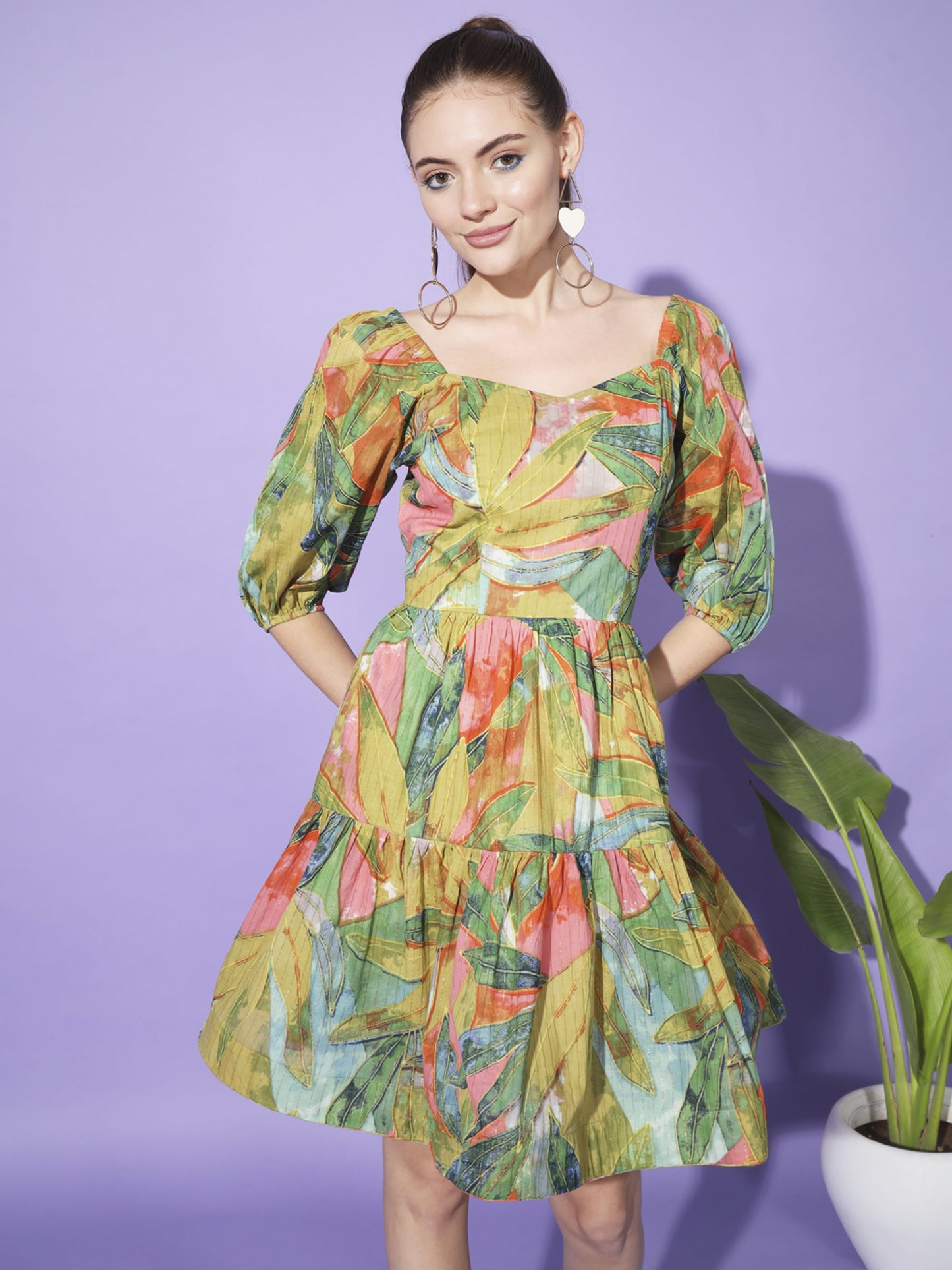 Tropical Splendor: Green Cotton Dress