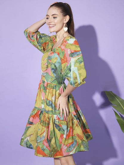 Tropical Splendor: Green Cotton Dress