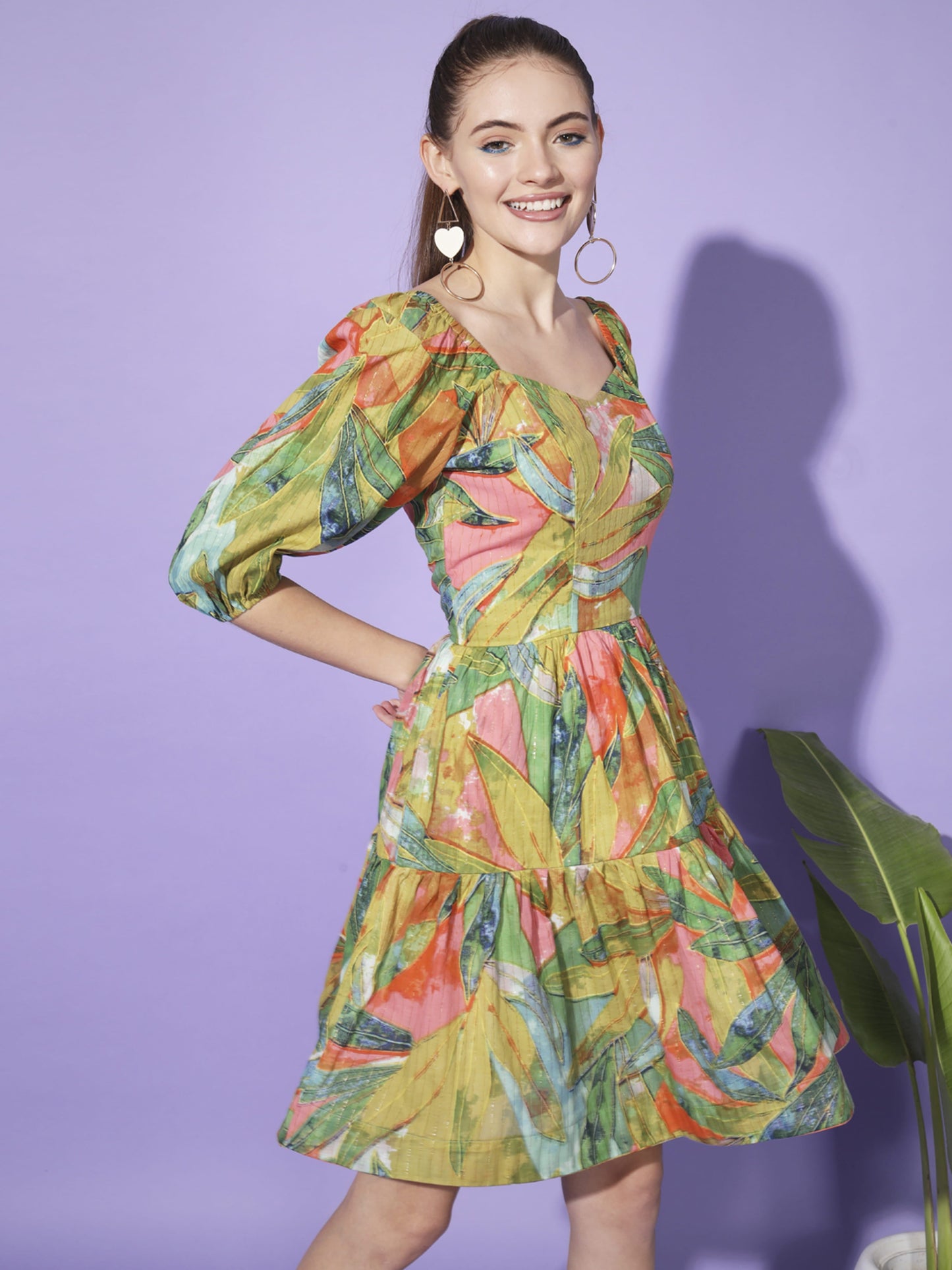 Tropical Splendor: Green Cotton Dress