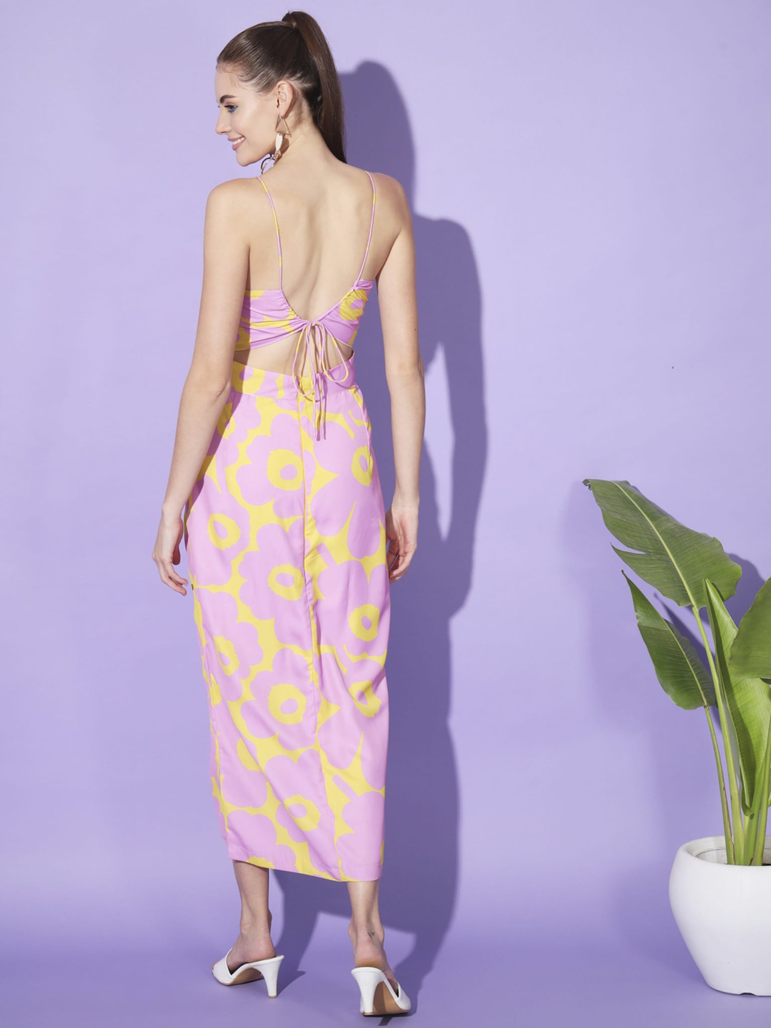 Sunset Bloom: Pink and Yellow Floral Designer Dress