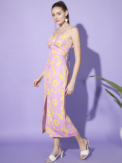 Sunset Bloom: Pink and Yellow Floral Designer Dress