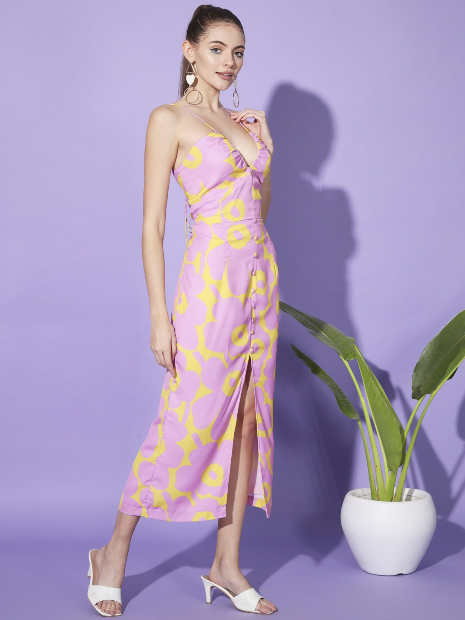 Sunset Bloom: Pink and Yellow Floral Designer Dress