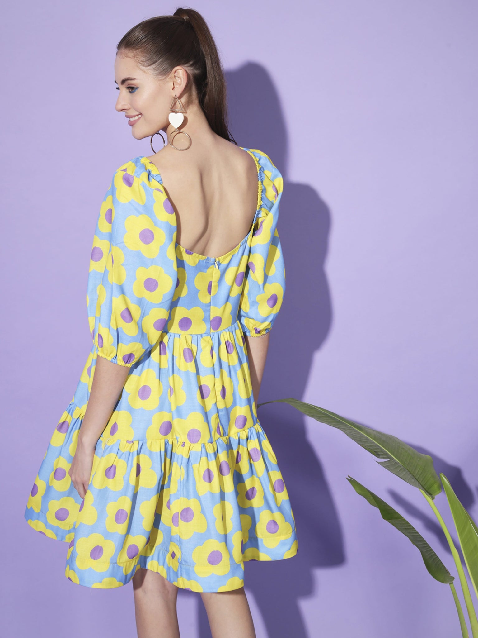 Harmony in Blue and Yellow Floral Dress