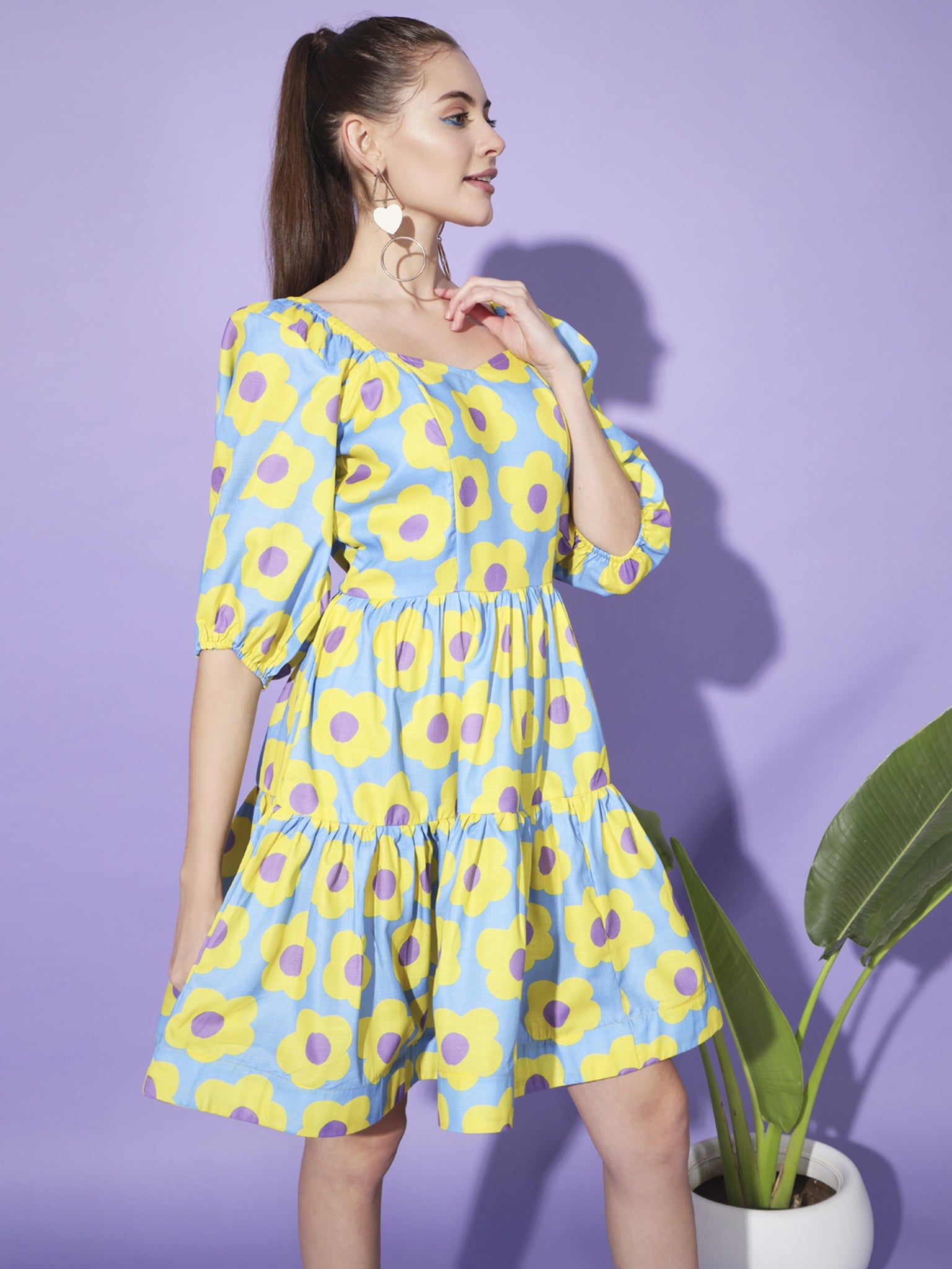 Harmony in Blue and Yellow Floral Dress