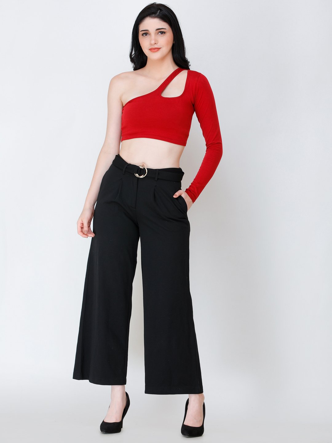SCORPIUS Maroon one shoulder crop top