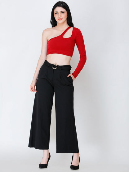 SCORPIUS Maroon one shoulder crop top