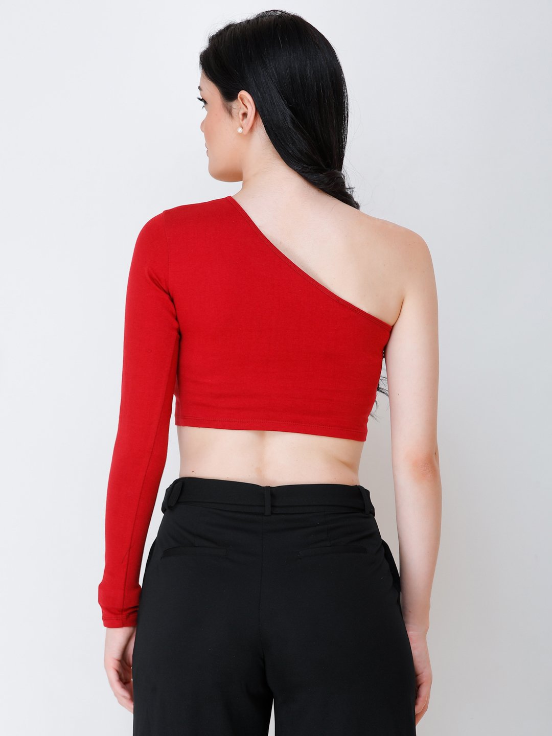 SCORPIUS Maroon one shoulder crop top