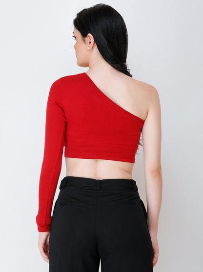 SCORPIUS Maroon one shoulder crop top