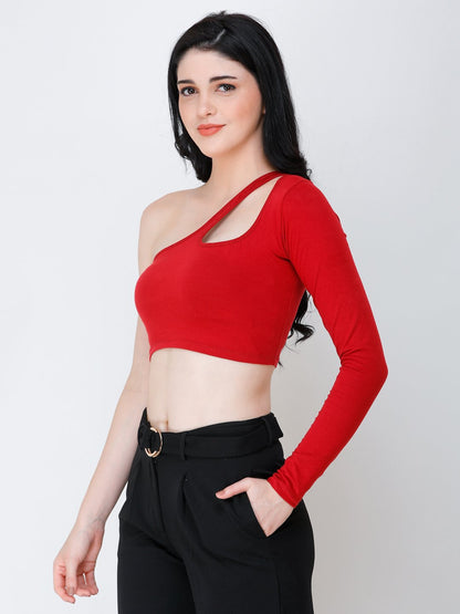 SCORPIUS Maroon one shoulder crop top