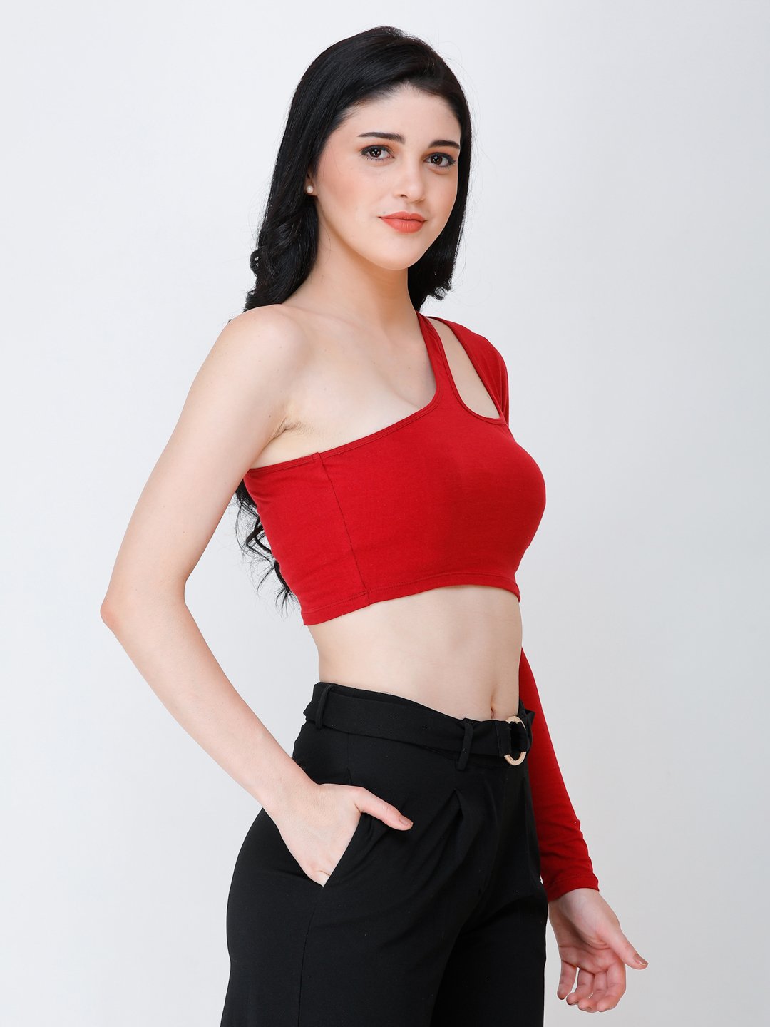 SCORPIUS Maroon one shoulder crop top