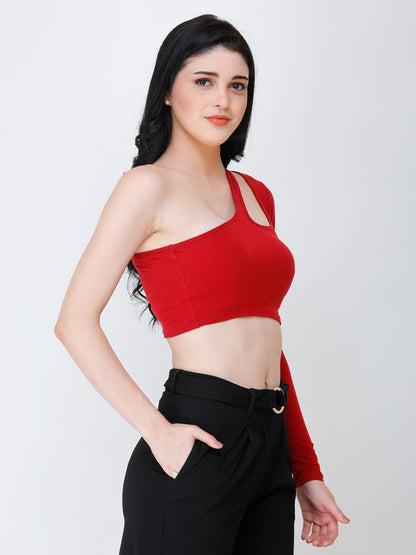 SCORPIUS Maroon one shoulder crop top