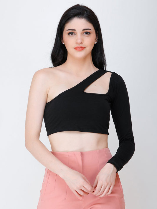 SCORPIUS Black one shoulder crop top