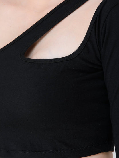 SCORPIUS Black one shoulder crop top