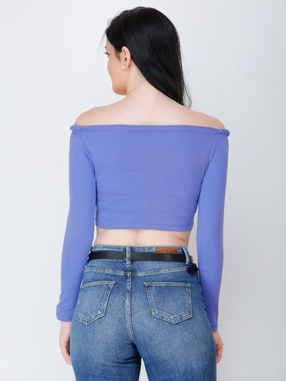 SCORPIUS purple off shoulder crop top