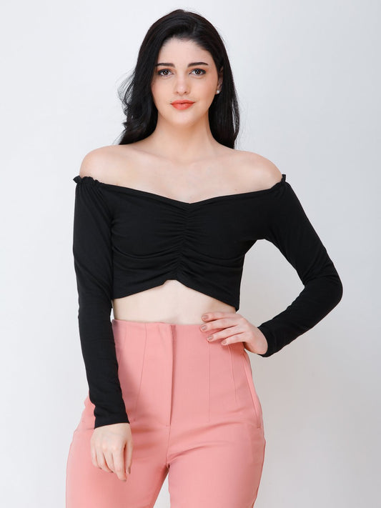 SCORPIUS Black off shoulder crop top