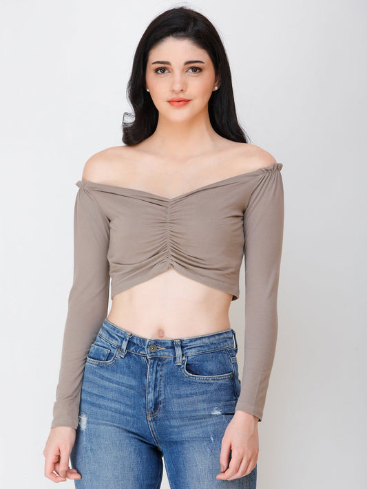 SCORPIUS Beige off shoulder crop top