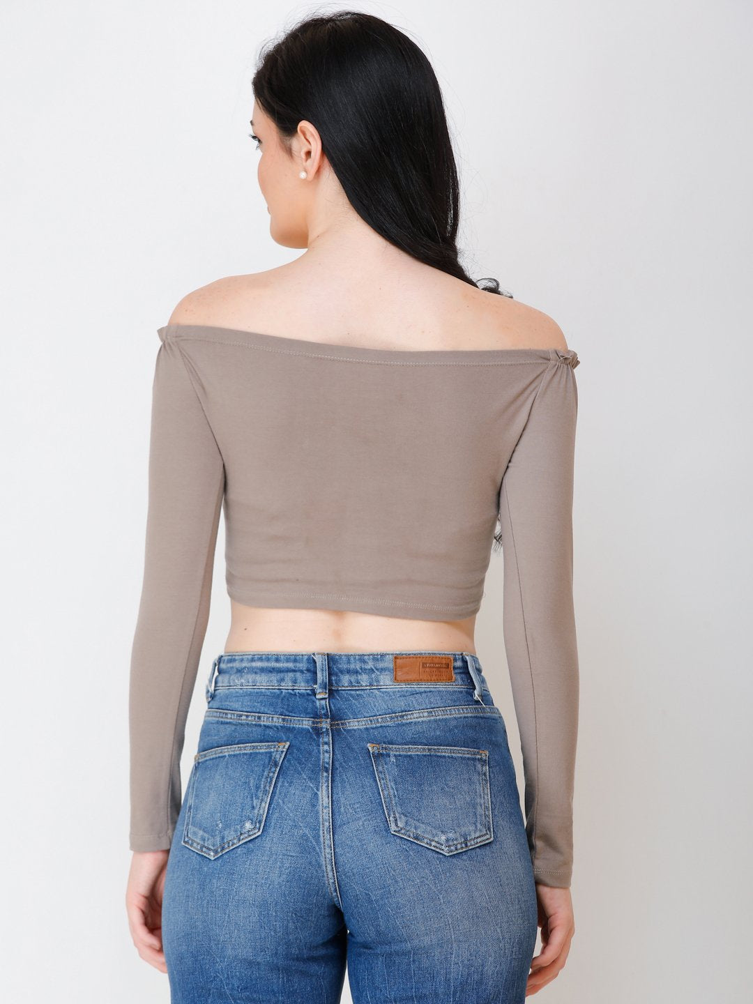 SCORPIUS Beige off shoulder crop top