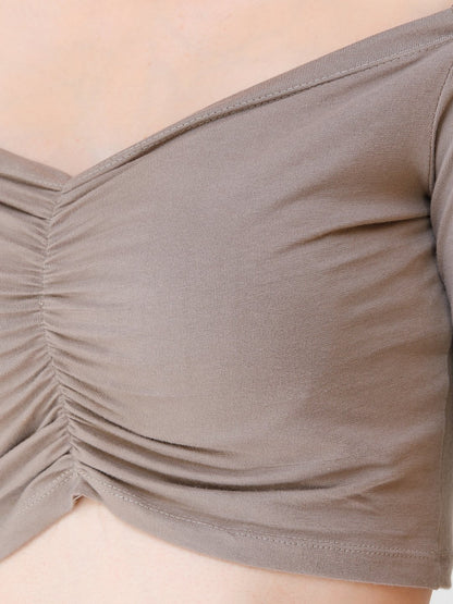 SCORPIUS Beige off shoulder crop top