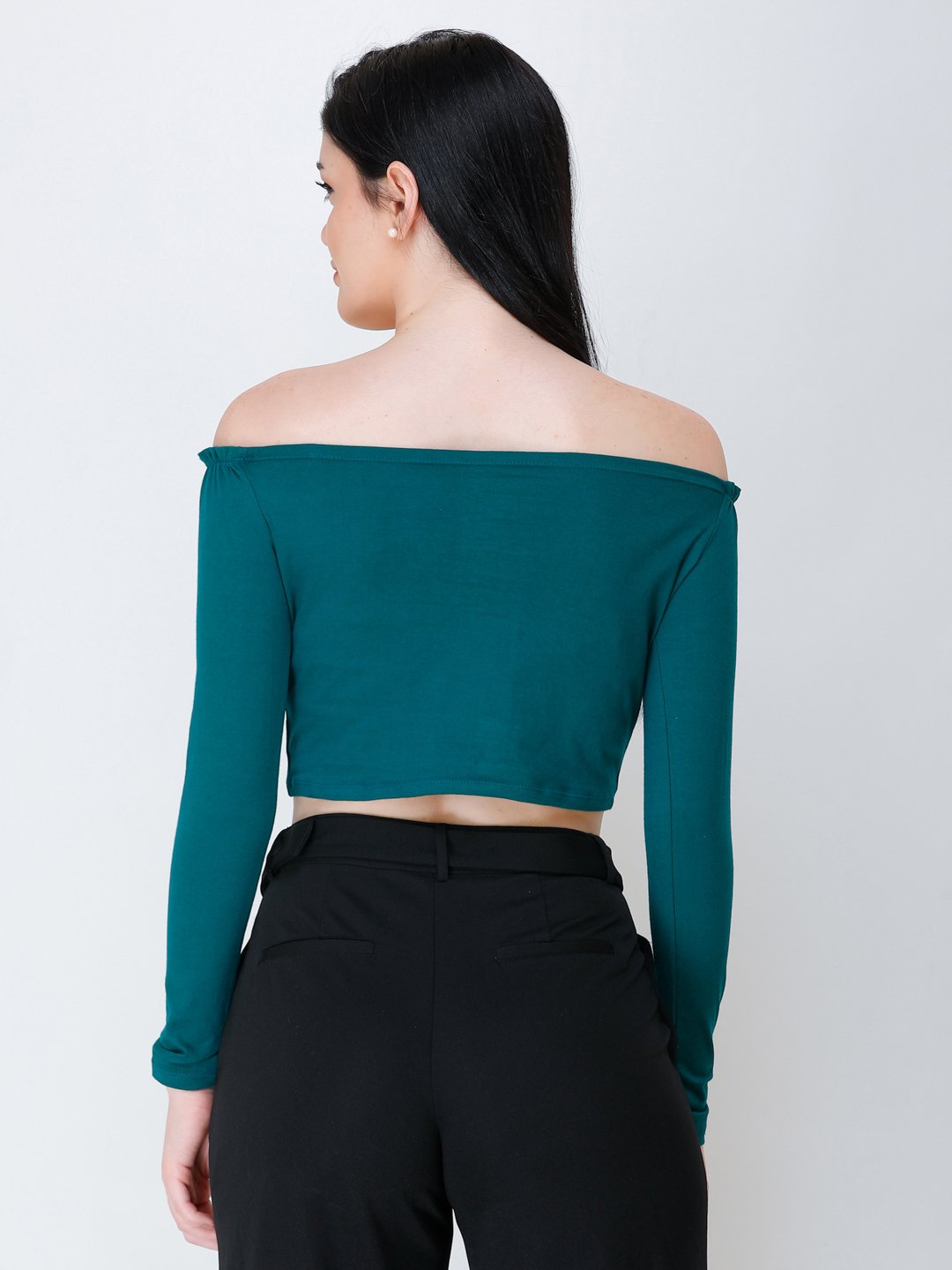 SCORPIUS Teal off shoulder crop top