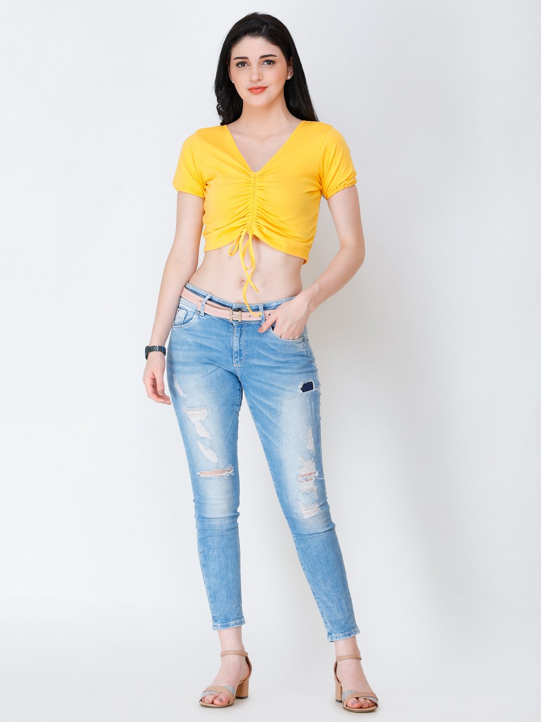 SCORPIUS yellow styled front crop top