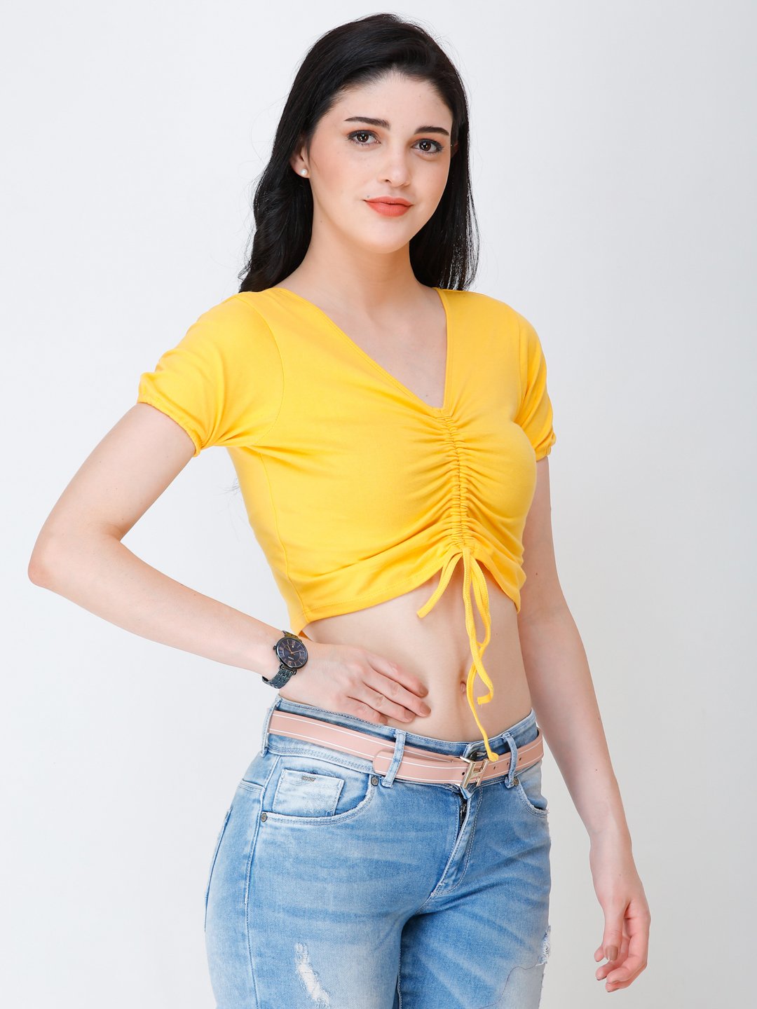 SCORPIUS yellow styled front crop top
