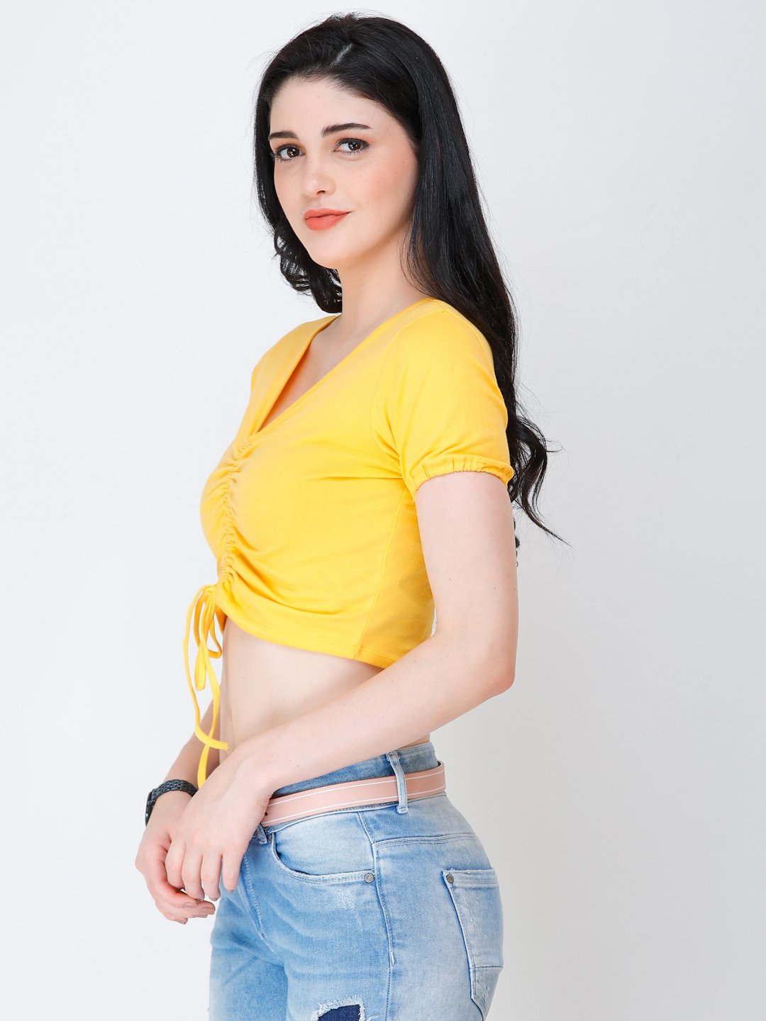 SCORPIUS yellow styled front crop top