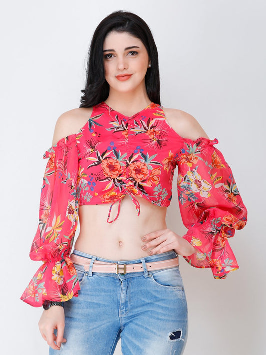 SCORPIUS Pink printed crop top