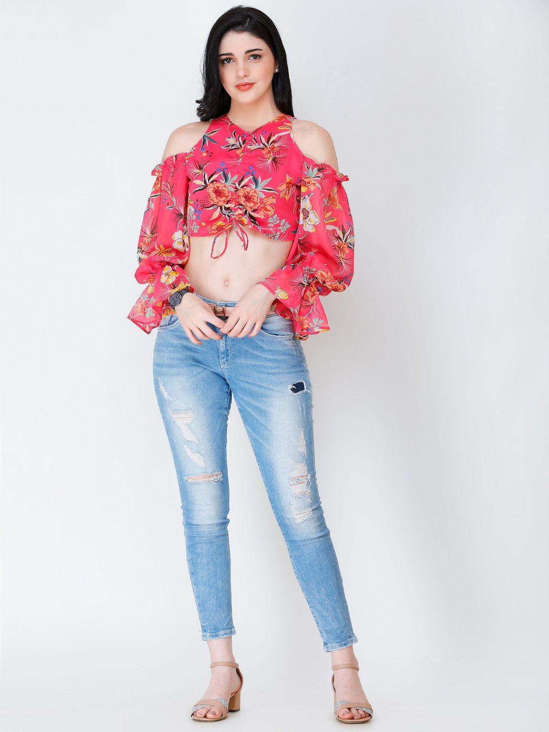 SCORPIUS Pink printed crop top