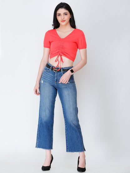 SCORPIUS coral styled front crop top