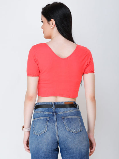 SCORPIUS coral styled front crop top