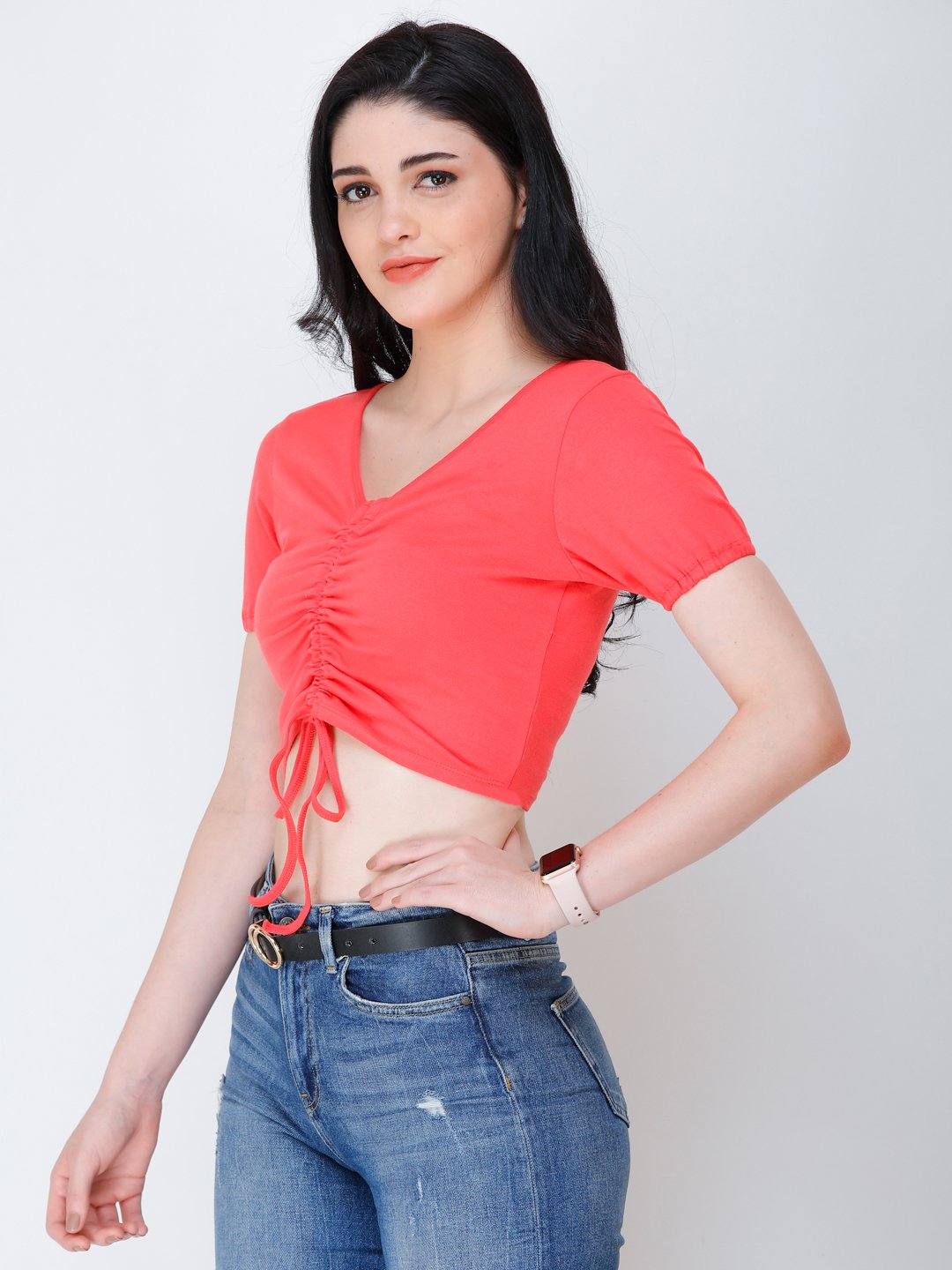 SCORPIUS coral styled front crop top