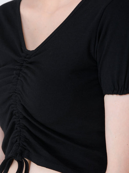SCORPIUS Black styled front crop top