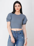 SCORPIUS GREY puff sleeve crop top