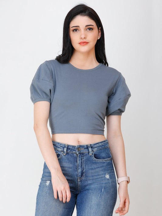 SCORPIUS GREY puff sleeve crop top