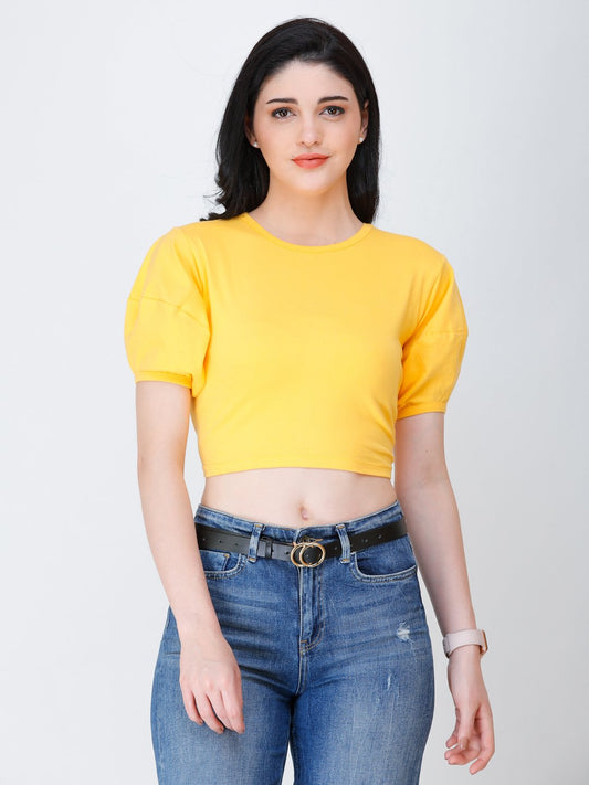 SCORPIUS yellow puff sleeve crop top