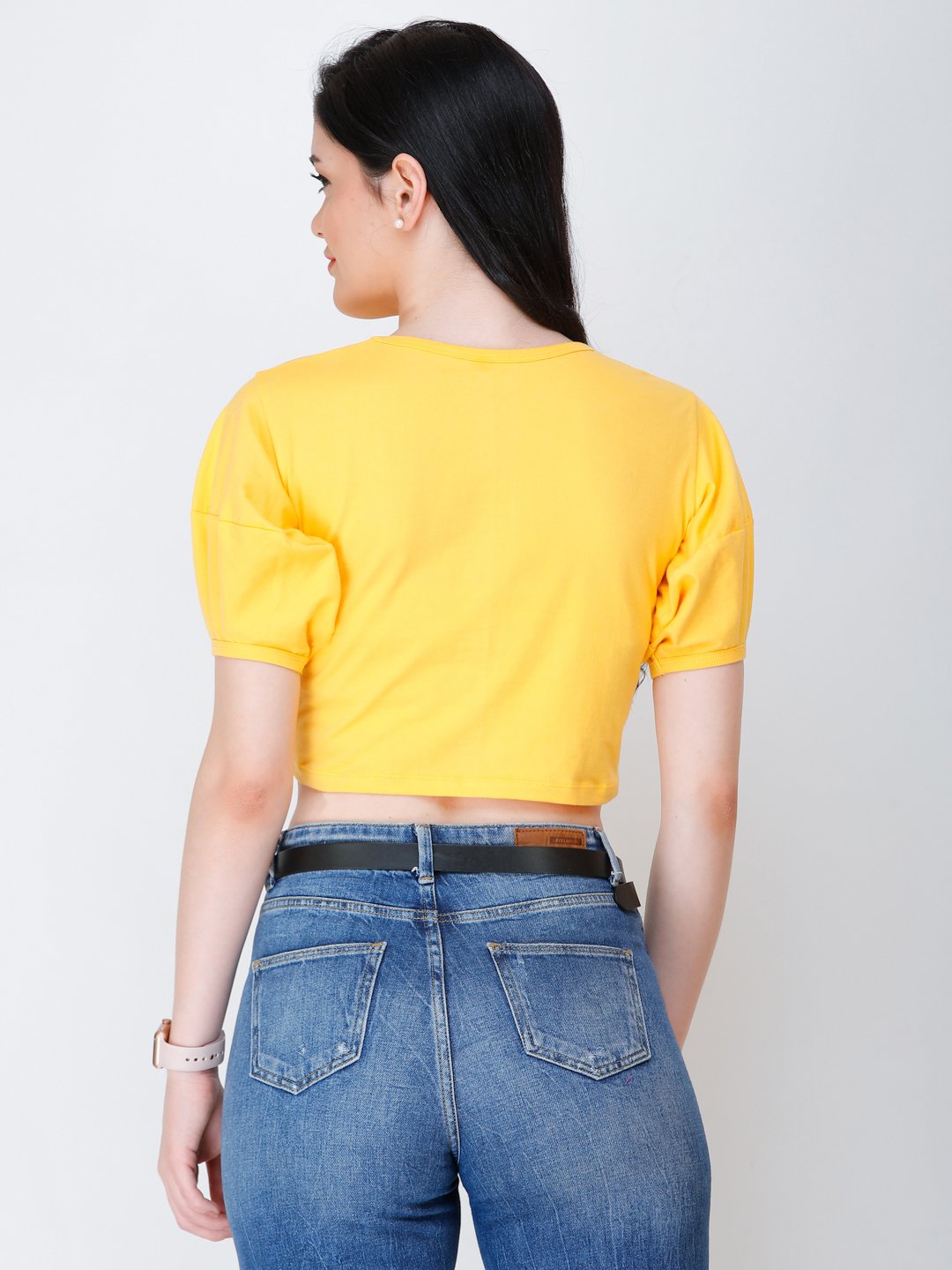 SCORPIUS yellow puff sleeve crop top