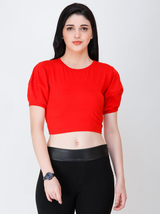 SCORPIUS Red puff sleeve crop top